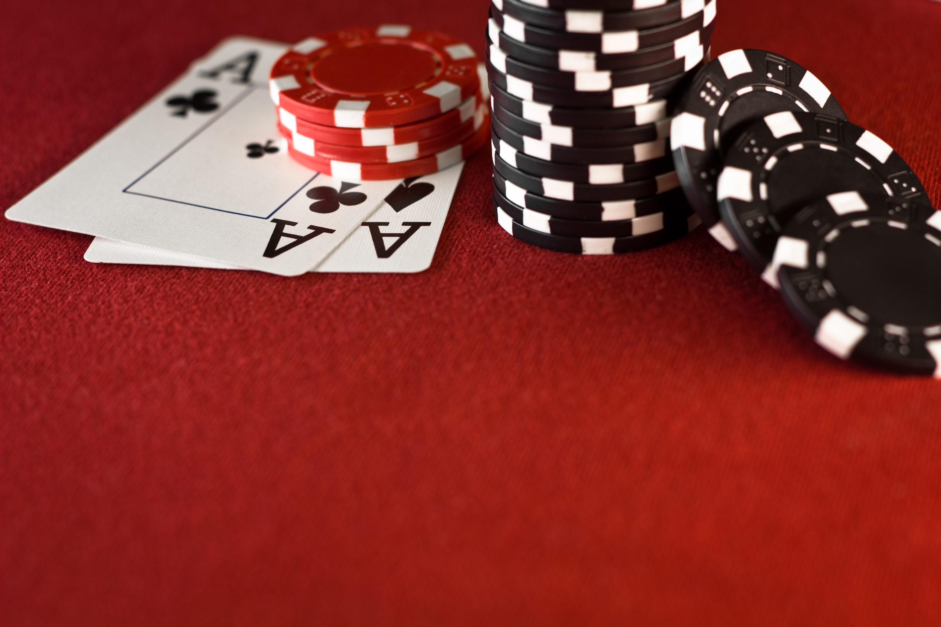 Aces, Casino Chips, Red Poker Table